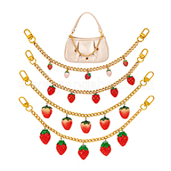 4 stücke 4 arten legierung emaille & harz obst rote erdbeere charme 304 edelstahl tasche dekorative ketten&nbsp;HJEW-PH02272