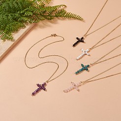 Collana con pendente a croce in rilievo con pietre preziose miste naturali&nbsp;NJEW-JN04236