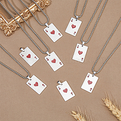 8 collana con ciondolo in acciaio inossidabile e smalto a forma di cuore con carta da gioco&nbsp;NJEW-FH0001-11B