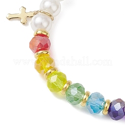 Pulseras con dije de cruz pequeña de acero inoxidable 304 con chakra&nbsp;BJEW-JB12834