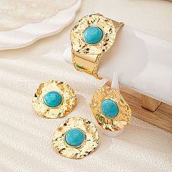Set di orecchini a bottone e anello in lega di fiori con turchese sintetico e braccialetti polsini&nbsp;FS-WG05099-01