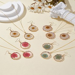 Ohrringe und Halsketten-Sets mit getrockneten Blumen aus Kunstharz&nbsp;SJEW-FS00005