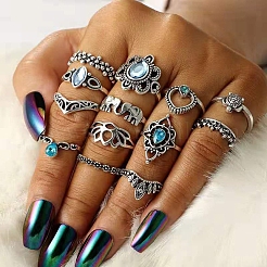 13 stücke 13 stil strass fingerringe set&nbsp;AJEW-PW0005-03AS