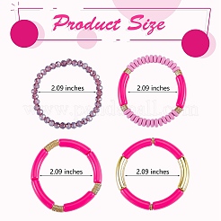 4pcs 4 Stil Acryl Chunky Curved Tube Stretch-Armband-Sets&nbsp;BJEW-SW00074-01