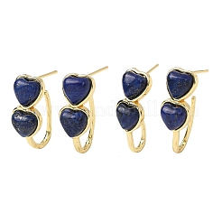 Boucles d'oreilles puces en lapis-lazuli naturel en forme de cœur pour la Saint-Valentin&nbsp;EJEW-T053-01G-12