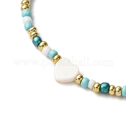 Braccialetti di perline intrecciate con conchiglie d'acqua dolce naturali e perline di vetro per le donne&nbsp;BJEW-JB12362-03