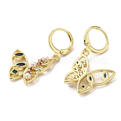 Orecchini pendenti a monachella in vero ottone con farfalla&nbsp;EJEW-L268-002G