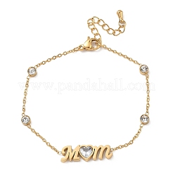 Muttertags-Armbänder aus Edelstahl 304 mit Zirkonia-Schriftzug „Mom“&nbsp;BJEW-L721-02G