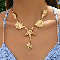 Sommer Strand Legierung Kristall Strass Muschelform Seestern Anhänger Halsketten für Frauen&nbsp;FS-WGE00B6-01