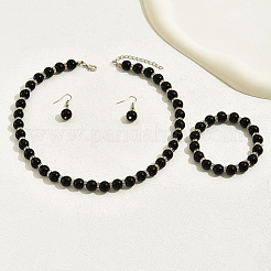 Schicke Halsketten & Armbänder & Ohrhänger-Sets aus runden Glasperlen für Damen&nbsp;ZH0007