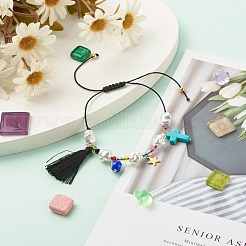 Bracciale con perline intrecciate in turchese sintetico (tinto) e plastica e lampadario per ragazze e donne&nbsp;BJEW-JB06952