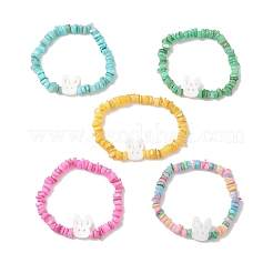 Stretch-Armbänder aus natürlichen Süßwassermuschelsplittern für Mädchen&nbsp;BJEW-JB13097