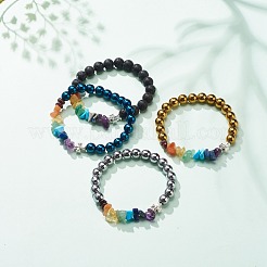 Pulsera elástica de chips de piedras preciosas naturales y sintéticas con cruz de aleación&nbsp;BJEW-JB08583