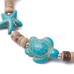 Conjunto de pulseras trenzadas de cuentas de coco y turquesa sintéticas con temática oceánica&nbsp;BJEW-JB11460-01