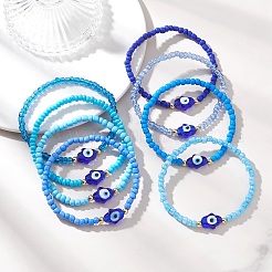 Pulsera elástica de cuentas de vidrio y cuentas de vidrio soplado para mujer (8 unidad).&nbsp;BJEW-MZ00263
