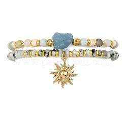 Sets aus elastischen Armbändern mit Perlen aus natürlichem Sesamjaspis&nbsp;BJEW-JB14494