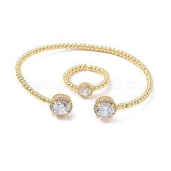 Runde Messing-Armreif- und Ring-Sets mit Mikropflaster und Zirkonia für Damen&nbsp;SJEW-R002-01G-02