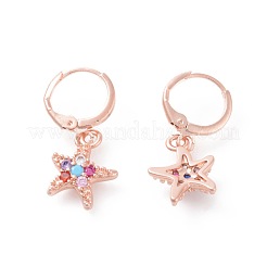 Orecchini a cerchio in ottone zirconi con micro pavé di ottone&nbsp;EJEW-F233-05RG