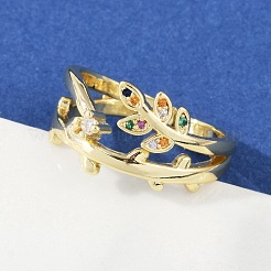 Manschettenringe aus Messing mit Mikropavé-Zirkonia für Damen&nbsp;RJEW-S400-08G