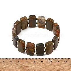 Diaspro policromo naturale pietra Picasso piastrelle rettangolari di diaspro Picasso braccialetti elasticizzati con perline&nbsp;BJEW-JB14479