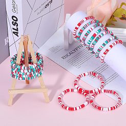 Juego de pulseras elásticas hechas a mano de arcilla polimérica heishi surfer&nbsp;BJEW-SW00099-01