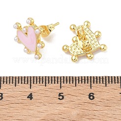 Orecchini a perno in ottone smaltato per San Valentino&nbsp;EJEW-G464-02G