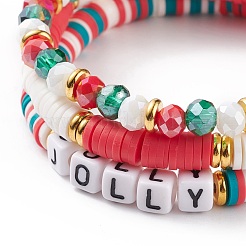 3 Stück 3 Stil Heishi Surfer Stretch-Armbänder aus Polymer-Ton mit Wort-Jolly-Acrylperlen&nbsp;BJEW-TA00129