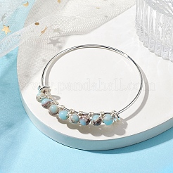 Bracelets extensibles en laiton réglables en jaspe aqua terra synthétique rond de 6 mm pour femmes&nbsp;BJEW-JB10361