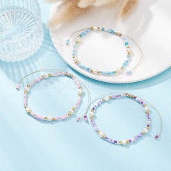 Set di 3 braccialetti con perline intrecciate di semi di vetro e perle naturali in 3 colori&nbsp;BJEW-JB09535