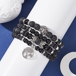 4 Stück 4-teiliges Stretch-Armband-Set mit Perlen aus natürlichem schwarzen Onyx und Lavagestein&nbsp;BJEW-JB09672