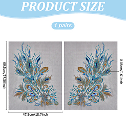 2 Stück 2 Stile Pfauenfederform Polyester Stickerei zum Aufnähen von Blumenapplikationen&nbsp;PATC-MA0001-35