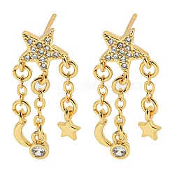 Orecchini pendenti con luna e stella in zirconi chiari&nbsp;EJEW-K090-01G