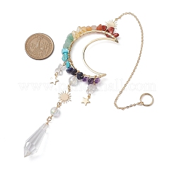 Drahtumwickelte Chakra-Anhänger aus natürlichem und synthetischem Edelsteinsplittermond&nbsp;HJEW-JM02129
