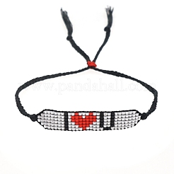 Bracciale da donna a fascia larga con semi di vetro con scritta ti amo cuore amicizia&nbsp;BJEW-P269-11