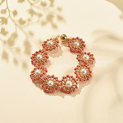 Bracciale a maglie di fiori di perle conchiglia&nbsp;BJEW-JB08084-05