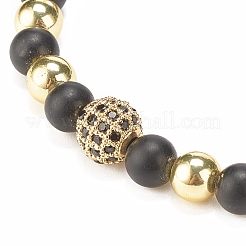 Bracelet de perles tressées en obsidienne naturelle et hématite synthétique avec zircone cubique&nbsp;BJEW-JB08117-02