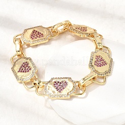 Messing-Gliederkettenarmbänder mit Mikropflaster und Zirkonia für Damen&nbsp;BJEW-H639-14G
