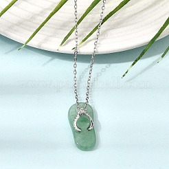 Colgante de chanclas de aleación de aventurina verde natural con cadena de cable de acero inoxidable 304&nbsp;GG-CBAFD22-01C-02
