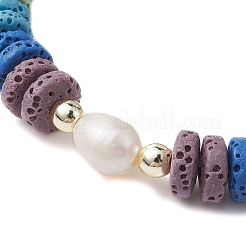 Stretch-Armband aus gefärbtem natürlichem Lavagestein und Perlenperlen&nbsp;BJEW-JB09723