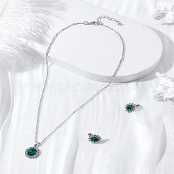Set mit Ohrsteckern mit Sonnenblumen-Zirkonia und Halskette mit Tansanit-Anhänger – Modeschmuck im Kate-Middleton-Stil&nbsp;SJEW-LP0001-15
