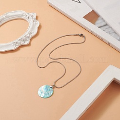 Collana con ciondolo tondo piatto in conchiglia naturale con catene a serpente rotonde&nbsp;NJEW-JN04219