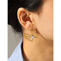 Pendientes de botón de acero inoxidable 304 con circonitas cúbicas transparentes para mujer&nbsp;WGAC3BC-01