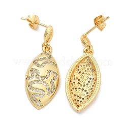 Pendientes de botón con micro pavé de circonita cúbica transparente y baño de ojo de caballo de latón para mujer&nbsp;EJEW-C125-03G