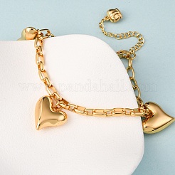 Bracelets à breloques en forme de cœur en acier inoxydable 304&nbsp;BJEW-G758-02G
