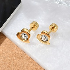Tappi per le orecchie finti con strass e cristalli a forma di cuore&nbsp;EJEW-H105-21G-C