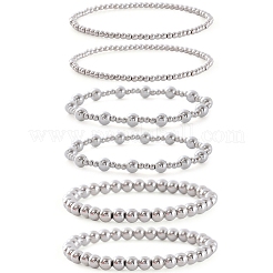 6 Stück 6 Stile Messing runde Perlen Stretch-Armbänder für Frauen&nbsp;BJEW-D357-04G