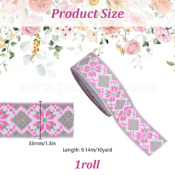 Rubans en polyester brodés à motifs losanges de style ethnique et floraux&nbsp;OCOR-WH0070-324C