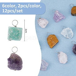 12 pièce 6 styles pendentifs en aventurine verte naturelle brute&nbsp;PALLOY-FH00085