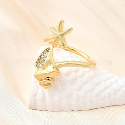 Anelli a polsino con tema oceano in ottone micro pavé di zirconi cubici per donna&nbsp;RJEW-F184-17E-G
