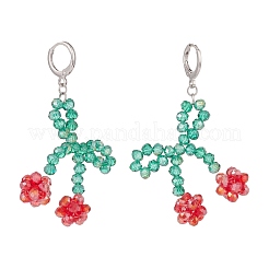 Glasgeflochtene kirschrote lange baumelnde Brisur-Ohrringe&nbsp;EJEW-TA00120